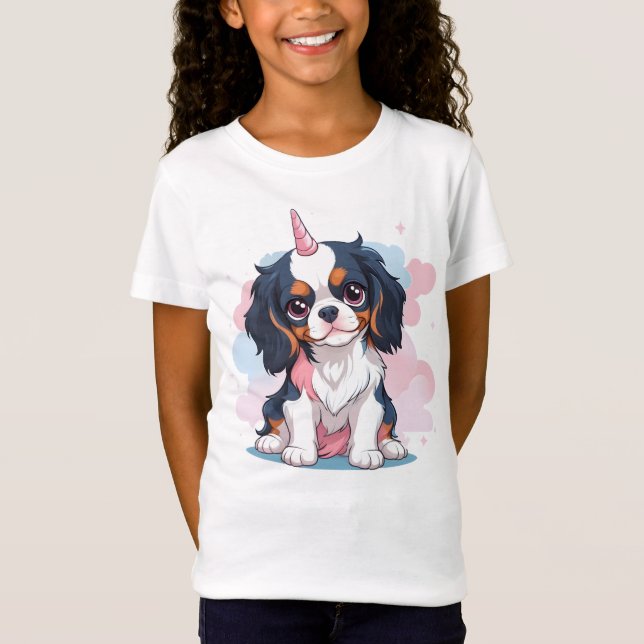 Cavalier King Charles Pastel Unicorn T-Shirt (Vorderseite)