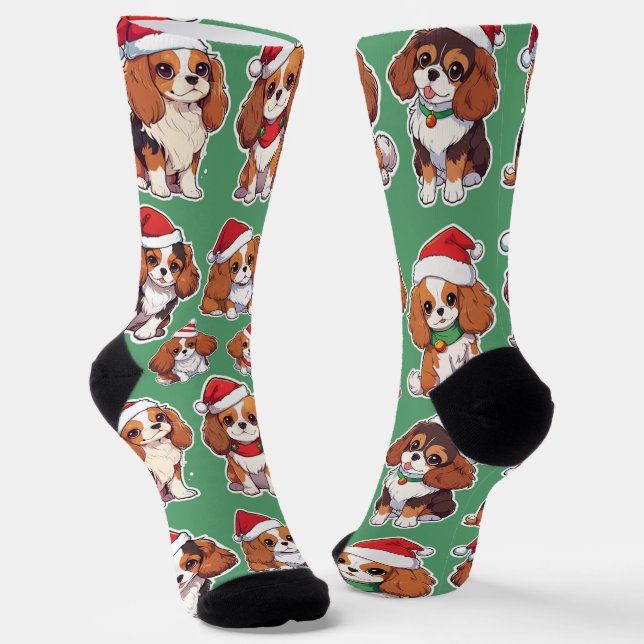 Cavalier King Charles Pastel Weihnachtsmuster Socken (Gewinkelt)