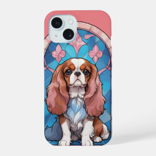 Cavalier King Charles Pastell Rosa Buntglas iPhone 15 Hülle