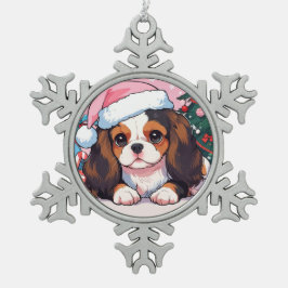 Cavalier King Charles Pastellhut Schneeflocken Zinn-Ornament