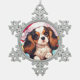 Cavalier King Charles Pastellhut Schneeflocken Zinn-Ornament