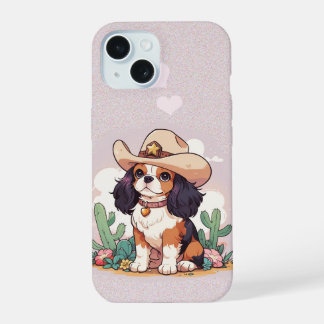 Cavalier King Charles Pastellrosa Cowboy iPhone 15 Hülle
