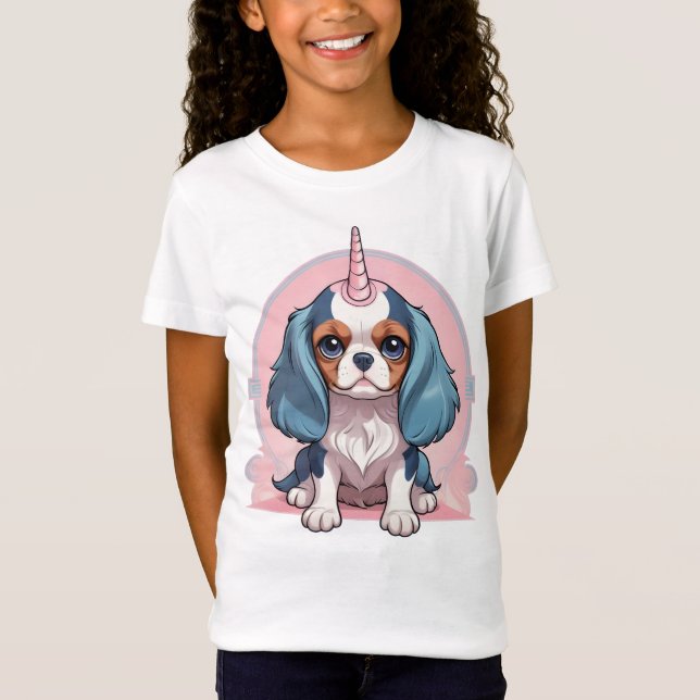 Cavalier King Charles Pink Pastel Unicorn T-Shirt (Vorderseite)