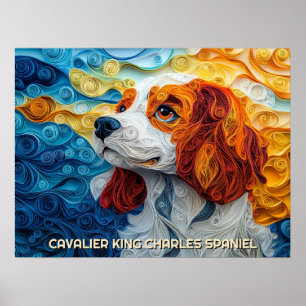 Cavalier King Charles Quilling Art Dog Portrait Poster