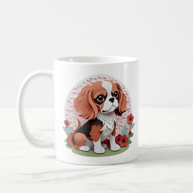Cavalier King Charles Red Blume Paper Cutting Kaffeetasse (Links)
