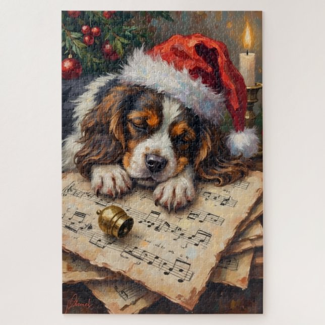 Cavalier King Charles schläft bei Weihnachtslieder Puzzle (Vertikal)