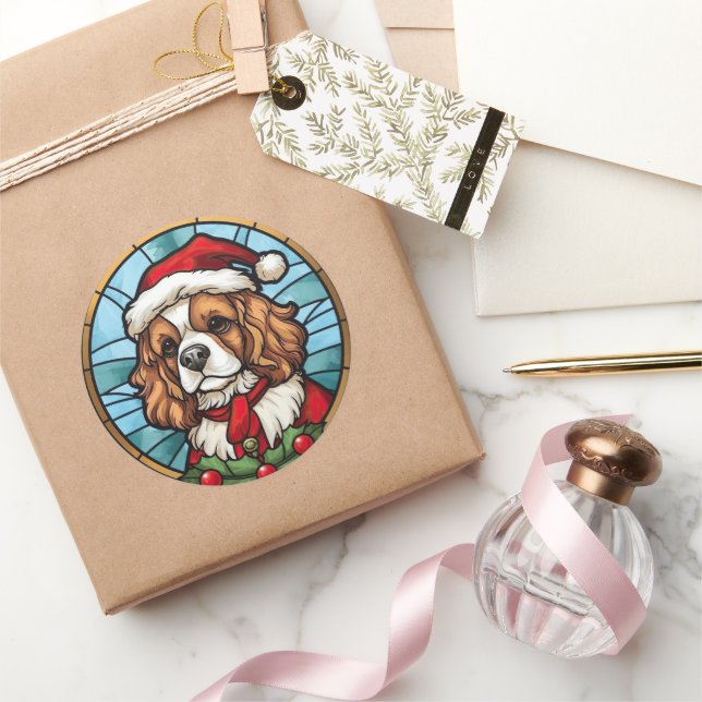 Cavalier King Charles Spanel Glass Weihnachtsfeier Runder Aufkleber (Schenken)