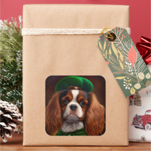 Cavalier King Charles Spaniel am St. Patrick's Day Quadratischer Aufkleber