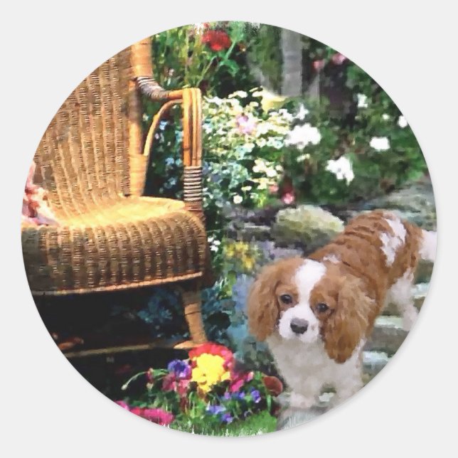 Cavalier King Charles Spaniel Art Runder Aufkleber (Vorderseite)