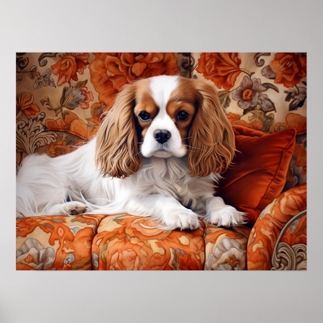 Cavalier King Charles Spaniel auf dem Sofa Poster (Vorne)