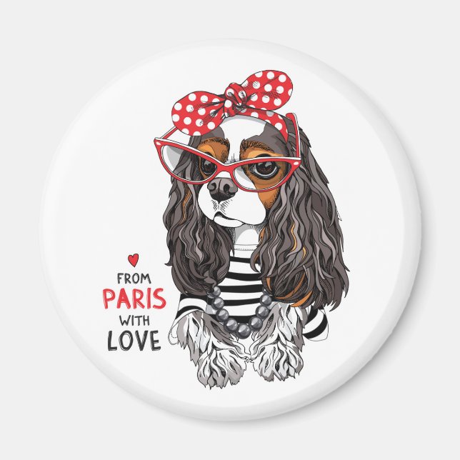 Cavalier King Charles Spaniel aus Paris mit Liebe Magnet (Vorne)