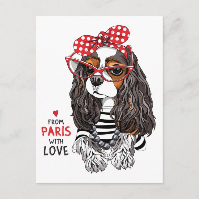 Cavalier King Charles Spaniel aus Paris mit Liebe Postkarte (Vorderseite)