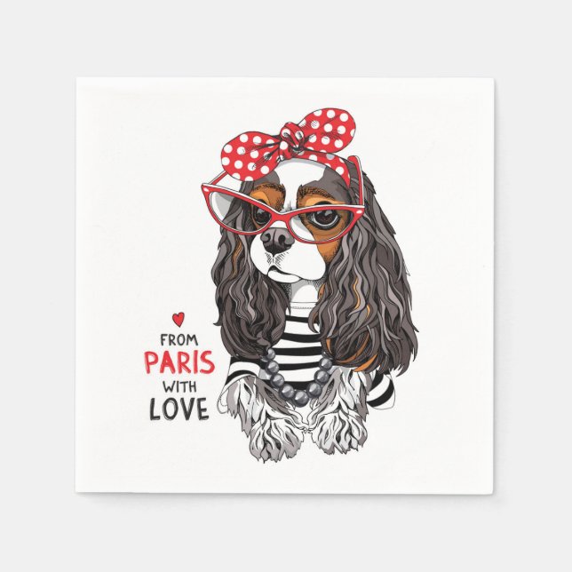 Cavalier King Charles Spaniel aus Paris mit Liebe Serviette (Vorderseite)