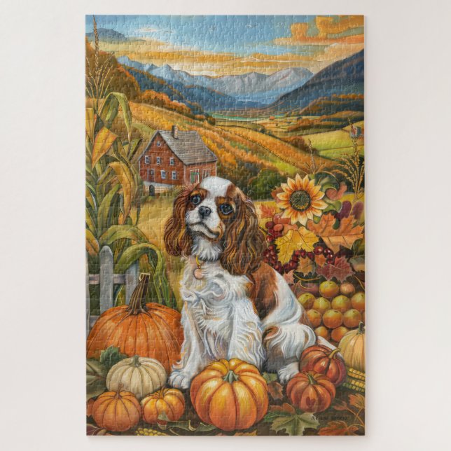 Cavalier King Charles Spaniel Autumn Erntedank Puzzle (Vertikal)