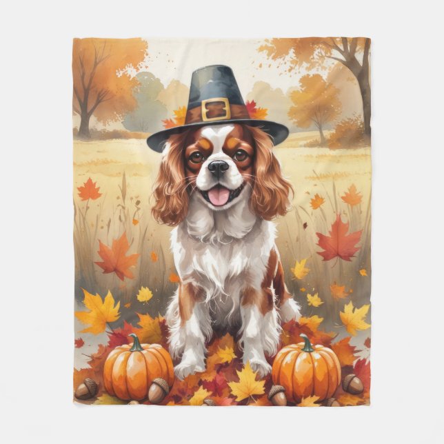 Cavalier King Charles Spaniel Autumn Leaves Fleecedecke (Vorderseite)