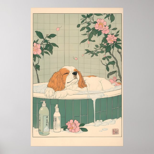Cavalier King Charles Spaniel Badezimmer Kunst Dru Poster (Vorne)