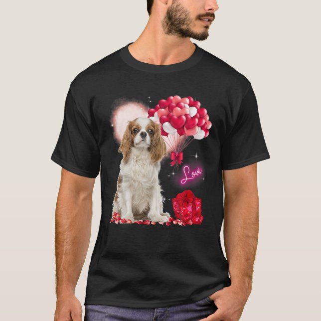Cavalier King Charles Spaniel Balloon Herz Valent T-Shirt (Vorderseite)