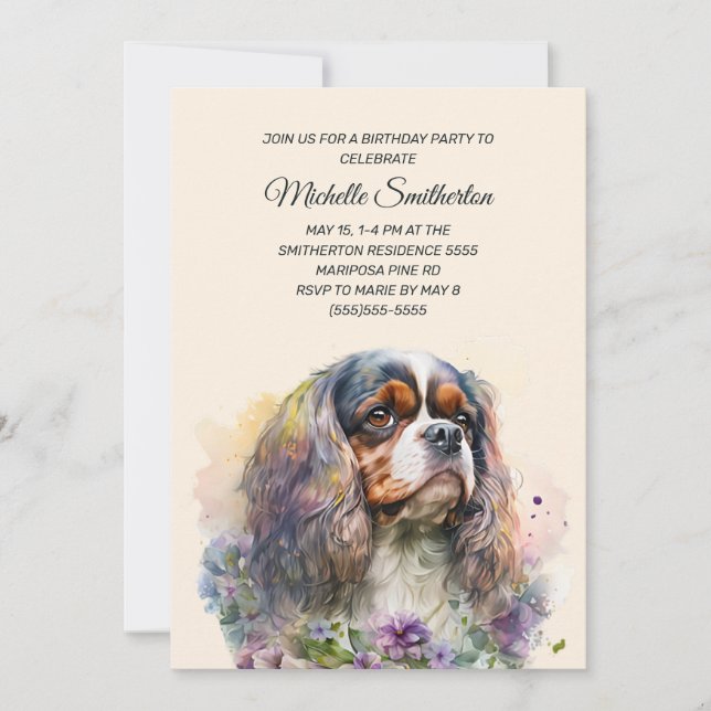 Cavalier King Charles Spaniel Birthday Einladung (Vorderseite)