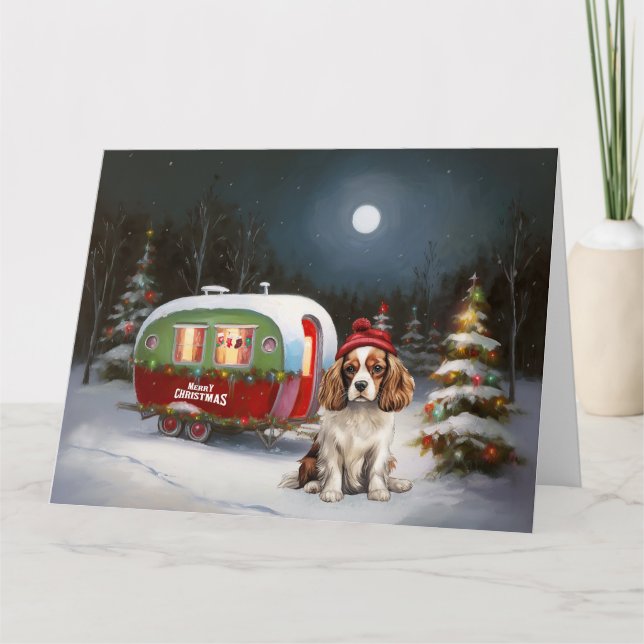 Cavalier King Charles Spaniel Caravan Weihnachten Karte (Vorderseite)