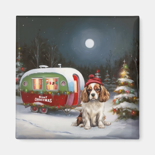 Cavalier King Charles Spaniel Caravan Weihnachten Magnet (Vorne)