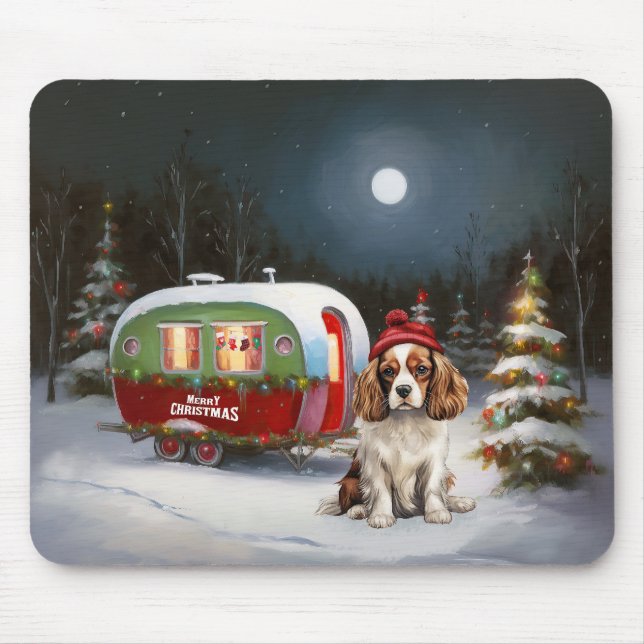 Cavalier King Charles Spaniel Caravan Weihnachten Mousepad (Vorne)