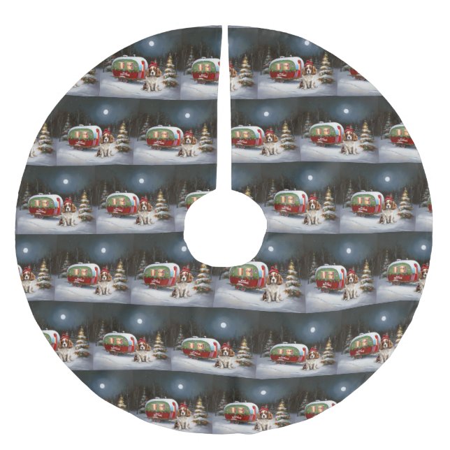 Cavalier King Charles Spaniel Caravan Weihnachten Polyester Weihnachtsbaumdecke (Vorderseite)
