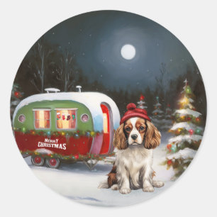 Cavalier King Charles Spaniel Caravan Weihnachten Runder Aufkleber