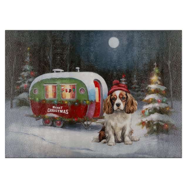 Cavalier King Charles Spaniel Caravan Weihnachten Schneidebrett (Vorderseite)