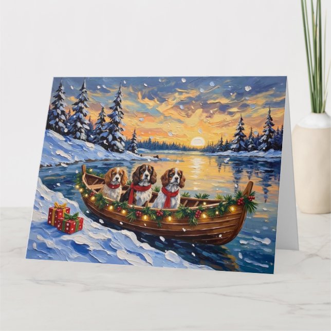 Cavalier King Charles Spaniel Christmas Boat Karte (Vorderseite)