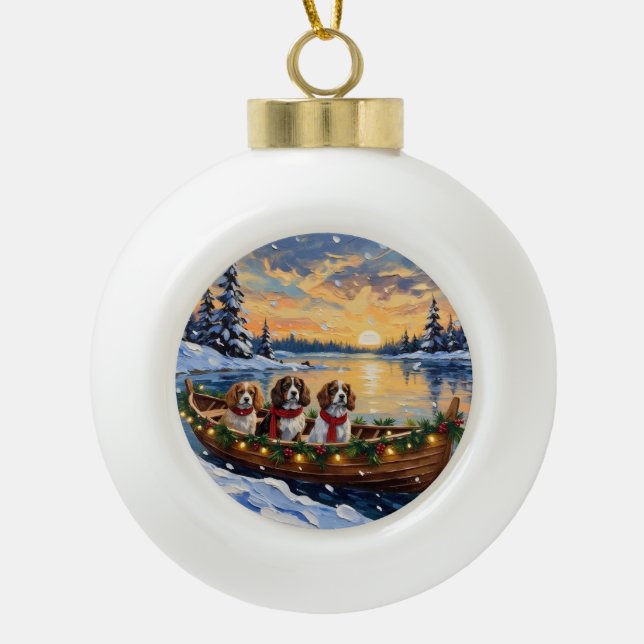Cavalier King Charles Spaniel Christmas Boat Keramik Kugel-Ornament (Vorderseite)