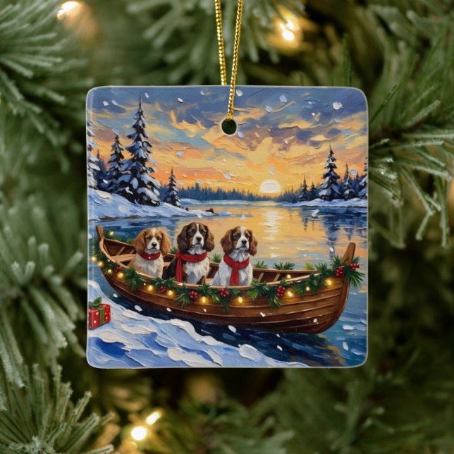 Cavalier King Charles Spaniel Christmas Boat Keramikornament (Baum)