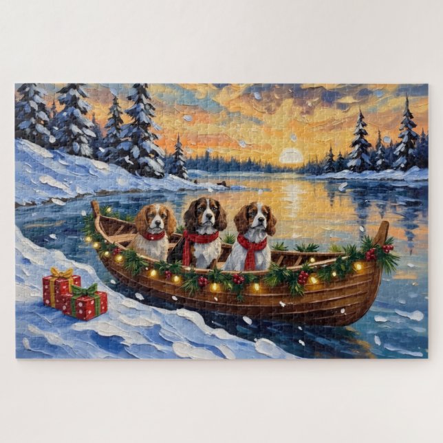 Cavalier King Charles Spaniel Christmas Boat Puzzle (Horizontal)