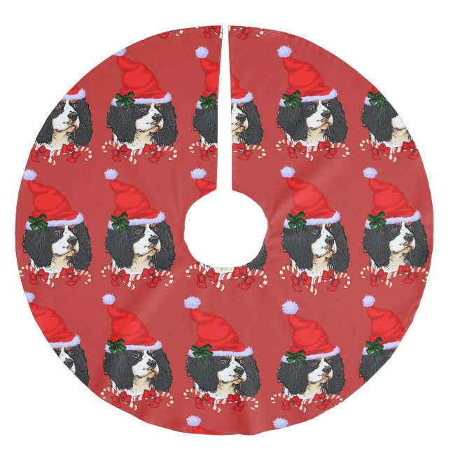 Cavalier King Charles Spaniel Christmas Merry Polyester Weihnachtsbaumdecke (Vorderseite)