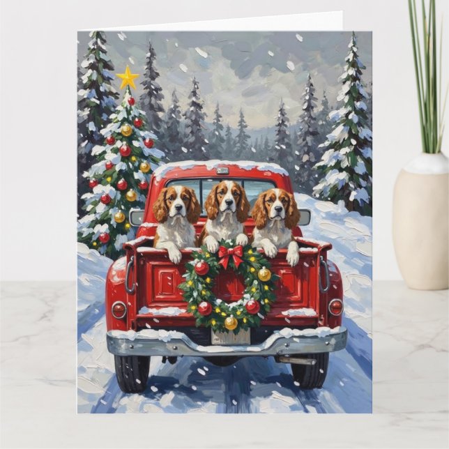 Cavalier King Charles Spaniel Christmas Red Truck Karte (Vorderseite)