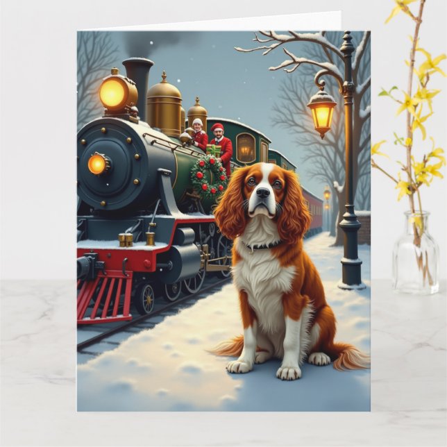 Cavalier King Charles Spaniel Christmas Train Karte (Gelbe Blume)