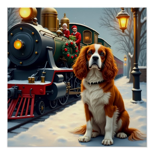 Cavalier King Charles Spaniel Christmas Train Poster (Vorderseite)