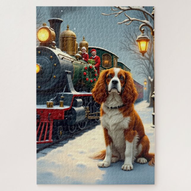 Cavalier King Charles Spaniel Christmas Train Puzzle (Vertikal)