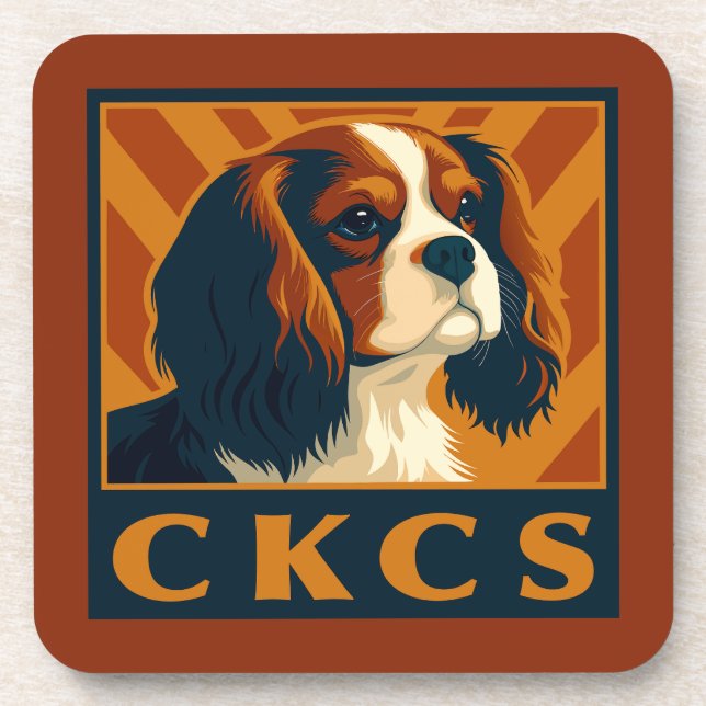 Cavalier King Charles Spaniel CKCS Retro Getränkeuntersetzer (Vorderseite)