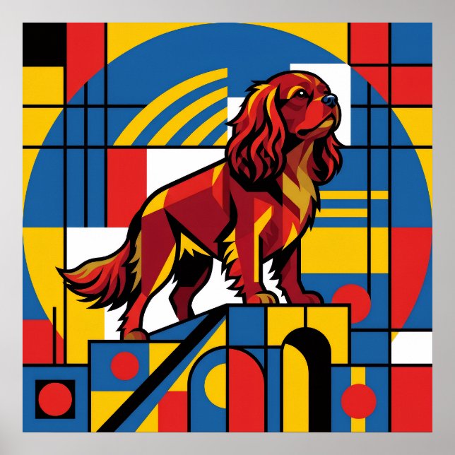 Cavalier King Charles Spaniel De Stijl Poster | Mo (Vorne)