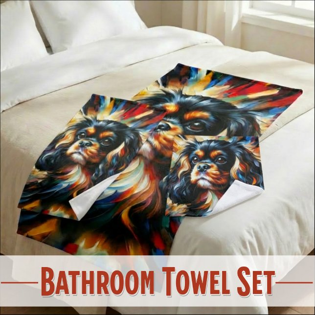 Cavalier King Charles Spaniel Dog Acrylic Print Ba Badhandtuch Set (Premium Black & Tan Cavalier Spaniel Microfiber Towel Trio)