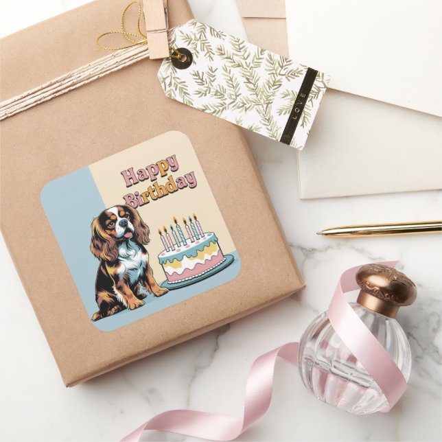 Cavalier King Charles Spaniel Dog Colorful Quadratischer Aufkleber (Schenken)