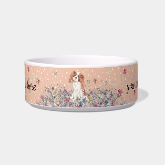 Cavalier King Charles Spaniel Dog mit Pfoten Orang Napf (Vorderseite)