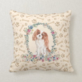 Cavalier King Charles Spaniel Dog Paw Print Floral Kissen