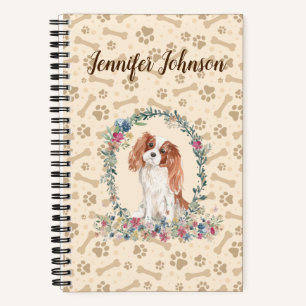 Cavalier King Charles Spaniel Dog Paw Print Floral Notizbuch