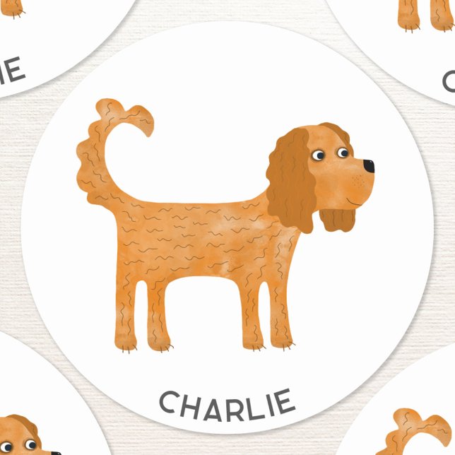 Cavalier King Charles Spaniel Dog Personalisiert Runder Aufkleber (Fun Spaniel dog personalized name sticker)