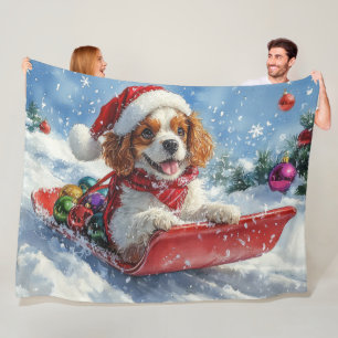 Cavalier King Charles Spaniel Dog Sledge Weihnacht Fleecedecke