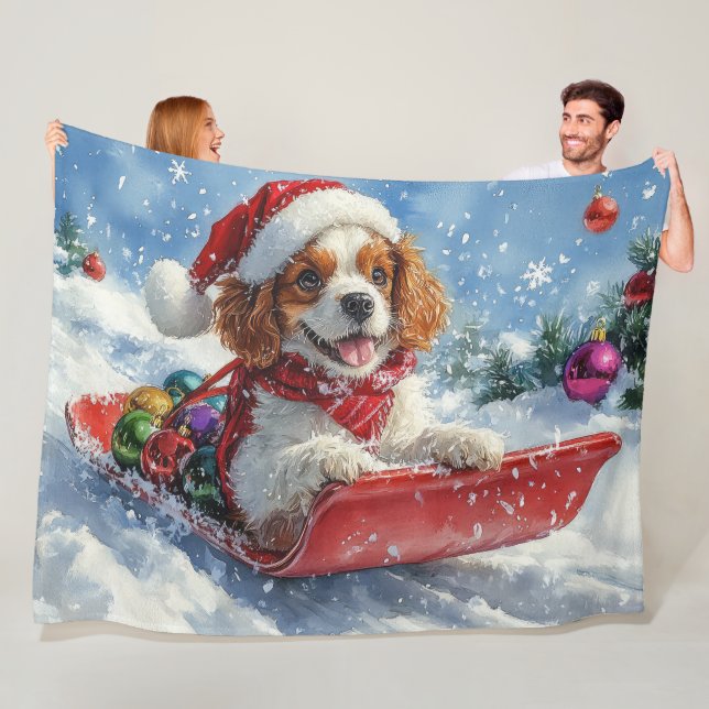 Cavalier King Charles Spaniel Dog Sledge Weihnacht Fleecedecke (Beispiel)