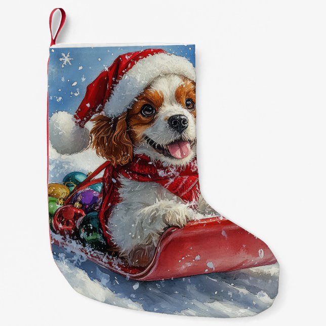 Cavalier King Charles Spaniel Dog Sledge Weihnacht Kleiner Weihnachtsstrumpf (Vorderseite)