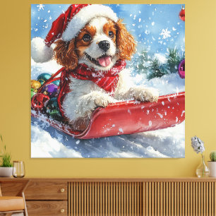 Cavalier King Charles Spaniel Dog Sledge Weihnacht Leinwanddruck