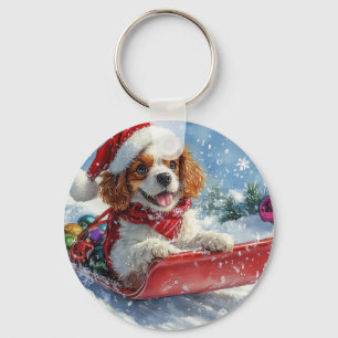 Cavalier King Charles Spaniel Dog Sledge Weihnacht Schlüsselanhänger